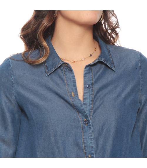 BLUSA LYOCELL MANGA LARGA ABOTONADA EN EL DELANTERO
