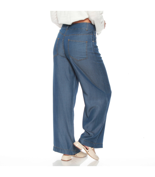 PANTALON LYOCELL WIDE LEG TIRO ALTO PRETINA BASICA 1 BOTON