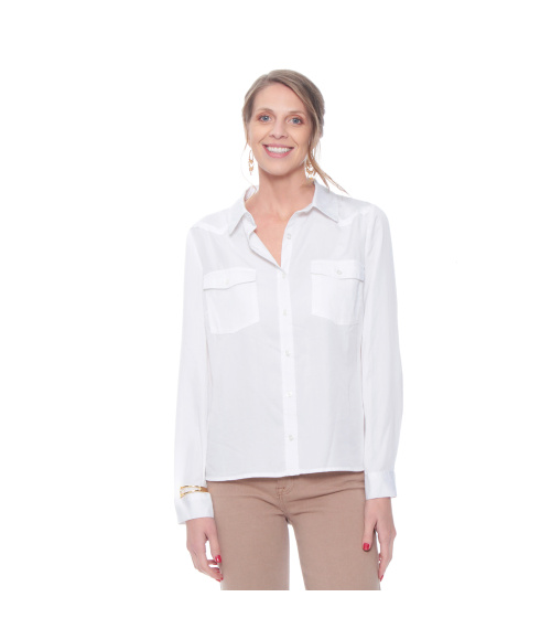 BLUSA MANGA LARGA LYOCELL ABOTONADA EN DELANTERO CON BOLSILLOS