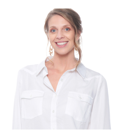 BLUSA MANGA LARGA LYOCELL ABOTONADA EN DELANTERO CON BOLSILLOS