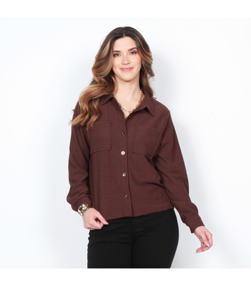 BLUSA MANGA LARGA CUELLO CAMISERO BOLSILLO DELANTERO