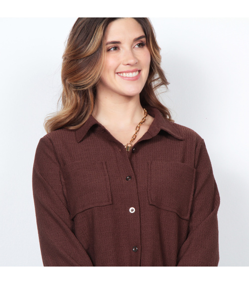 BLUSA MANGA LARGA CUELLO CAMISERO BOLSILLO DELANTERO