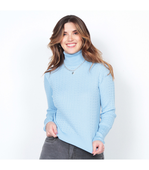 SWEATER MANGA LARGA TRENZADO CON CUELLO ALTO