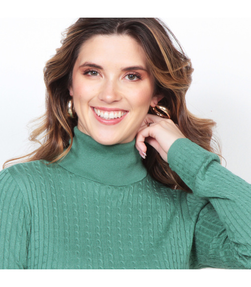 SWEATER MANGA LARGA TRENZADO CON CUELLO ALTO