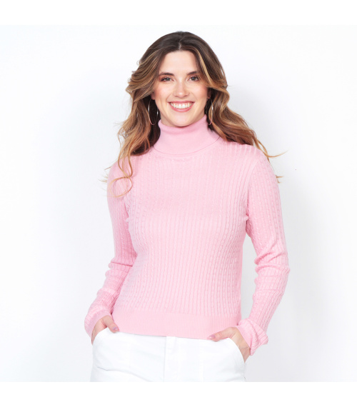 SWEATER MANGA LARGA TRENZADO CON CUELLO ALTO