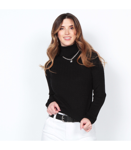 SWEATER MANGA LARGA TRENZADO CON CUELLO ALTO