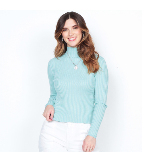 SWEATER MANGA LARGA SOLIDO CON CUELLO ALTO