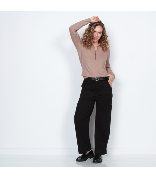 PANTALON CARGO TIRO ALTO PRETINA BASICA CON BASTA DOBLADA