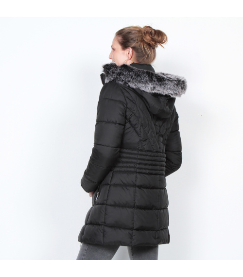 PARKA MANGA LARGA CON PIEL EN CAPUCHA  Y BOLSILLO CON CIERRE