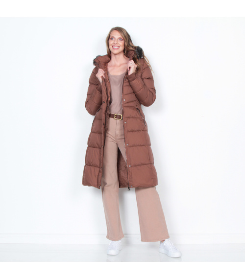 PARKA LARGA MANGA LARGA CON PIEL EN CAPUCHA Y BOLSILLO CON CIERRE