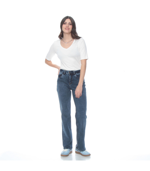 JEANS RECTO TIRO ALTO PRETINA BASICA 1 BOTON