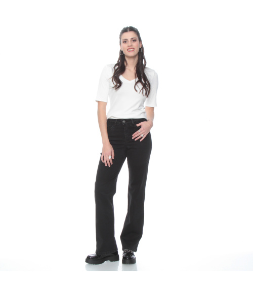 JEANS RECTO TIRO ALTO PRETINA BASICA 1 BOTON