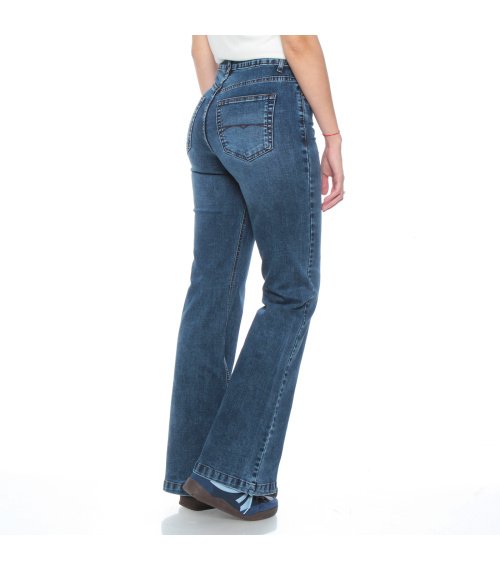 JEANS FLARE TIRO MEDIO PRETINA BASICA 1 BOTON