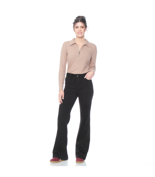 JEANS FLARE TIRO MEDIO PRETINA  1 BOTON