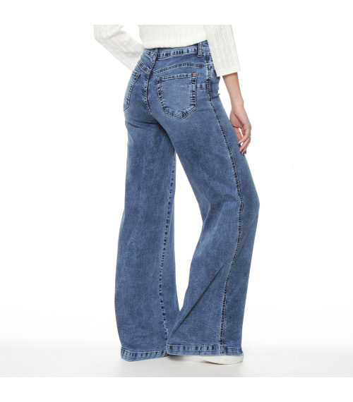 JEANS WIDE LEG TIRO ALTO PRETINA BASICA 1 BOTON