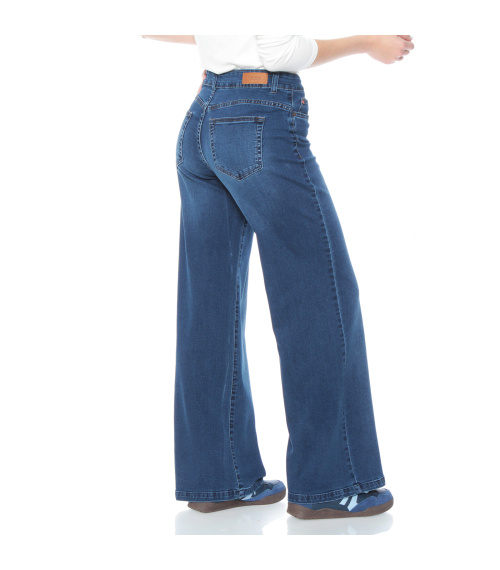 JEANS WIDE LEG TIRO ALTO PRETINA BASICA 1 BOTON