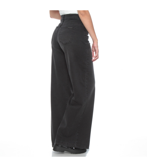JEANS WIDE LEG TIRO ALTO PRETINA BASICA 1 BOTON