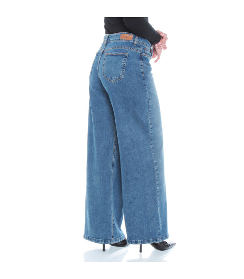 JEANS WIDE LEG TIRO ALTO PUSH UP PRETINA 1 BOTON