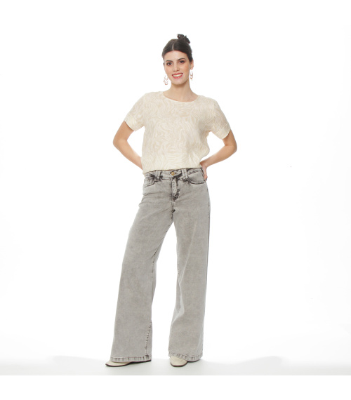 JEANS WIDE LEG TIRO ALTO PRETINA BASICA 1 BOTON