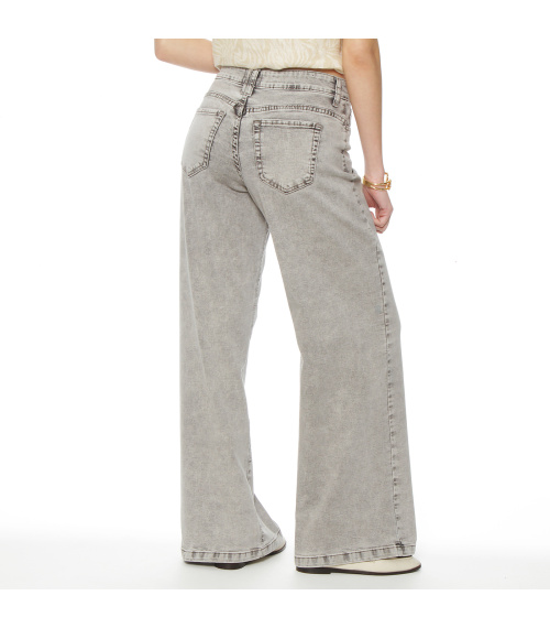 JEANS WIDE LEG TIRO ALTO PRETINA BASICA 1 BOTON