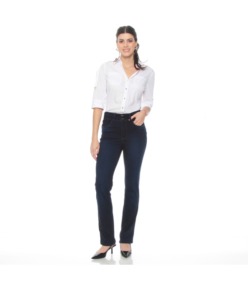 JEANS RECTO TIRO ALTO PRETINA 2 BOTONES PUSH UP