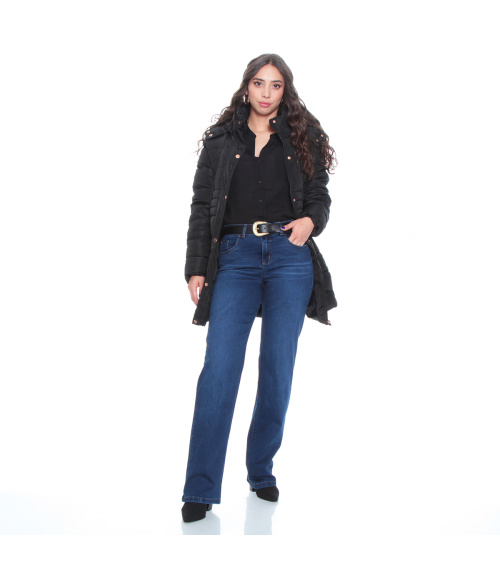 JEANS RECTO  TIRO ALTO PUSH UP PRETINA 1 BOTON