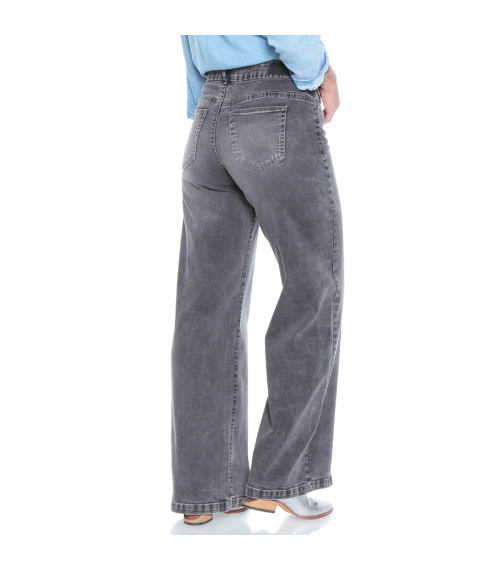 JEANS WIDE LEG TIRO ALTO PRETINA BASICA UN BOTON