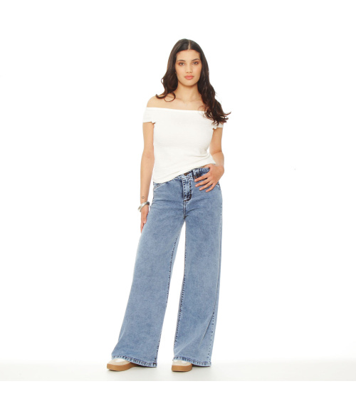 JEANS WIDE LEG TIRO ALTO  PRETINA INTERNA 1 BOTON
