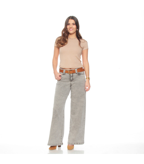 JEANS WIDE LEG TIRO ALTO PRETINA BASICA 1 BOTON