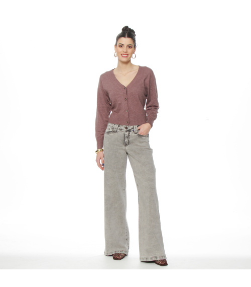 JEANS WIDE LEG TIRO ALTO PRETINA BASICA 1 BOTON