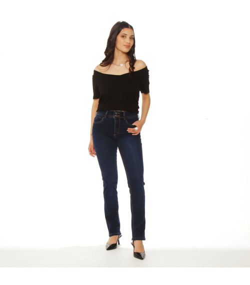 JEANS SLIM TIRO ALTO PUSH UP PRETINA MEDIA 2 BOTONES