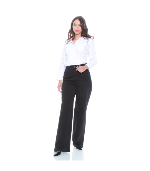 JEANS RECTO TIRO ALTO PRETINA BASICA 1 BOTON ALFORZA