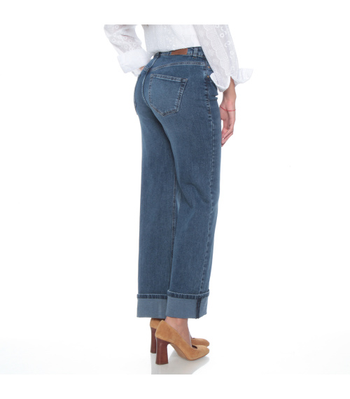 JEANS RECTO TIRO ALTO PRETINA BASICA 1 BOTON BASTA ROLL UP