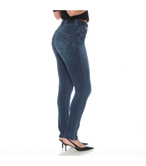 JEANS PITILLO TIRO ALTO PRETINA MEDIA 2 BOTONES PUSH UP