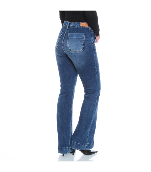 JEANS FLARE TIRO ALTO CON ALFORZA PRETINA UN BOTON BOLSILLO ARGENTINO