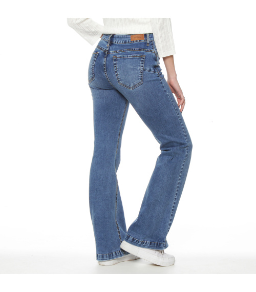 JEANS FLARE TIRO ALTO PRETINA BASICA 1 BOTON