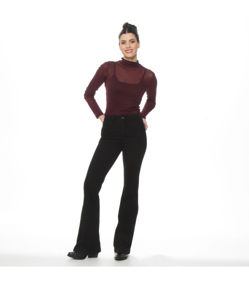 JEANS FLARE TIRO ALTO PRETINA BASICA 1 BOTON