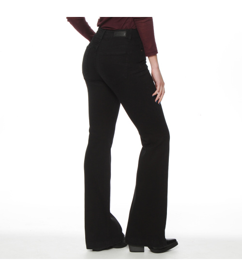 JEANS FLARE TIRO ALTO PRETINA BASICA 1 BOTON