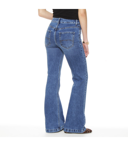 JEANS FLARE TIRO MEDIO PRETINA BASICA 1 BOTON