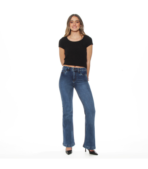 JEANS FLARE TIRO MEDIO PRETINA BASICA 1 BOTON