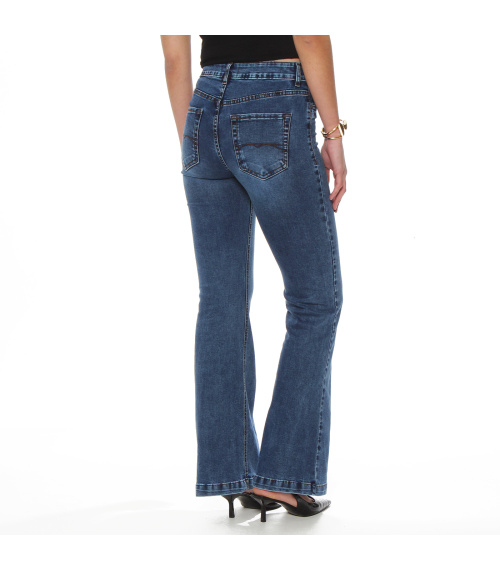 JEANS FLARE TIRO MEDIO PRETINA BASICA 1 BOTON
