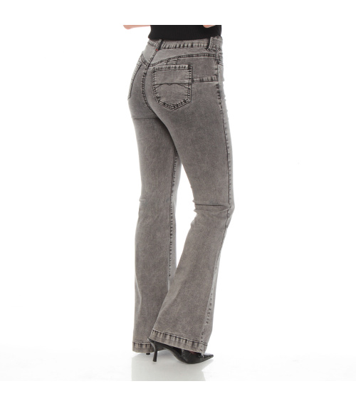 JEANS FLARE TIRO ALTO PRETINA BASICA 1 BOTON PUSH UP