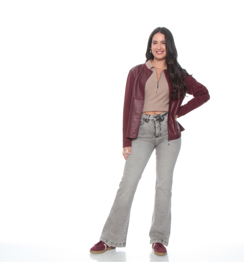 JEANS FLARE TIRO ALTO PRETINA BASICA 1 BOTON PUSH UP