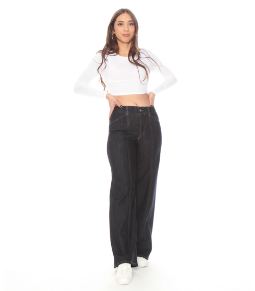 JEANS WIDE LEG TIRO ALTO INTERNA  UN BOTON BOLSILLOS VIVO