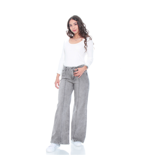 JEANS WIDE LEG TIRO ALTO PRETINA INTERNA 1 BOTON CORTE CENTRAL