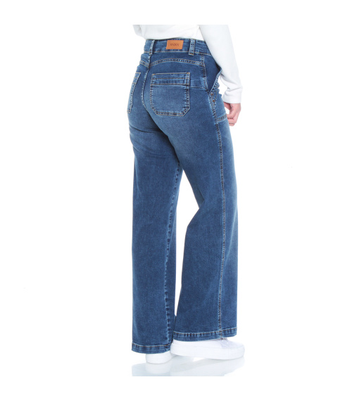 JEANS CARGO RECTO TIRO ALTO PUSH UP PRETINA 1 BOTON