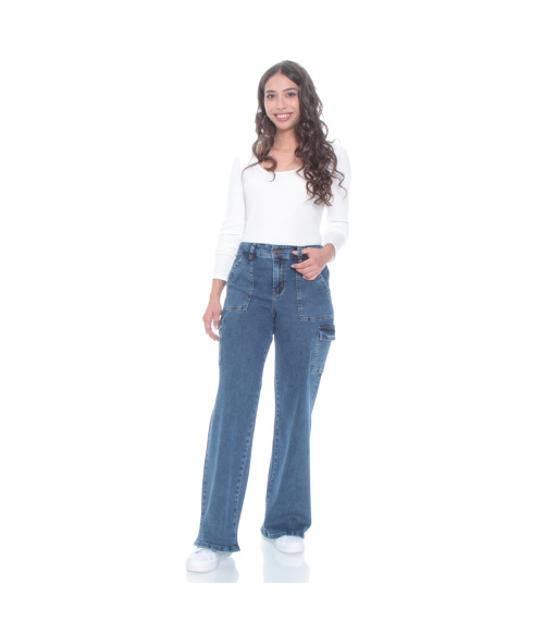 JEANS RECTO CARGO TIRO ALTO PUSH UP PRETINA BASICA 1 BOTON