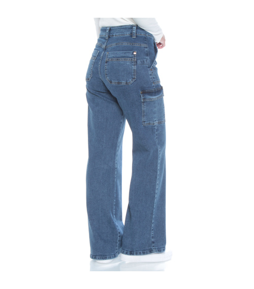 JEANS RECTO CARGO TIRO ALTO PUSH UP PRETINA BASICA 1 BOTON