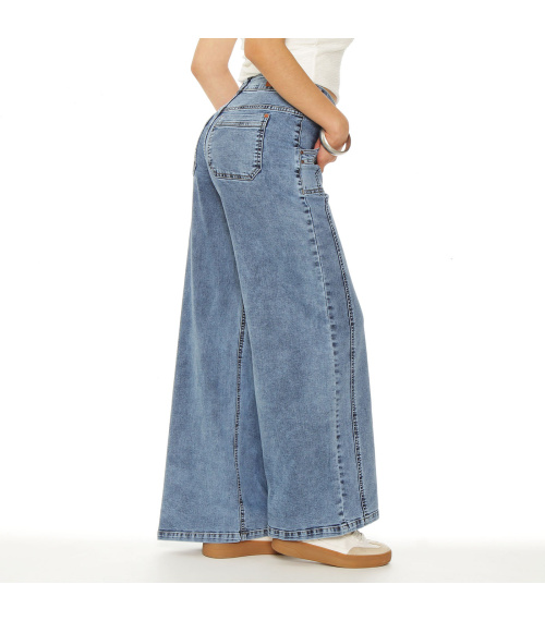 JEANS CARGO WIDE LEG TIRO ALTO PRETINA BASICA 1 BOTON COSTADILLO