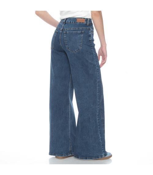 JEANS WIDE LEG TIRO ALTO COSTADILLO PRETINA BASICA 1 BOTON